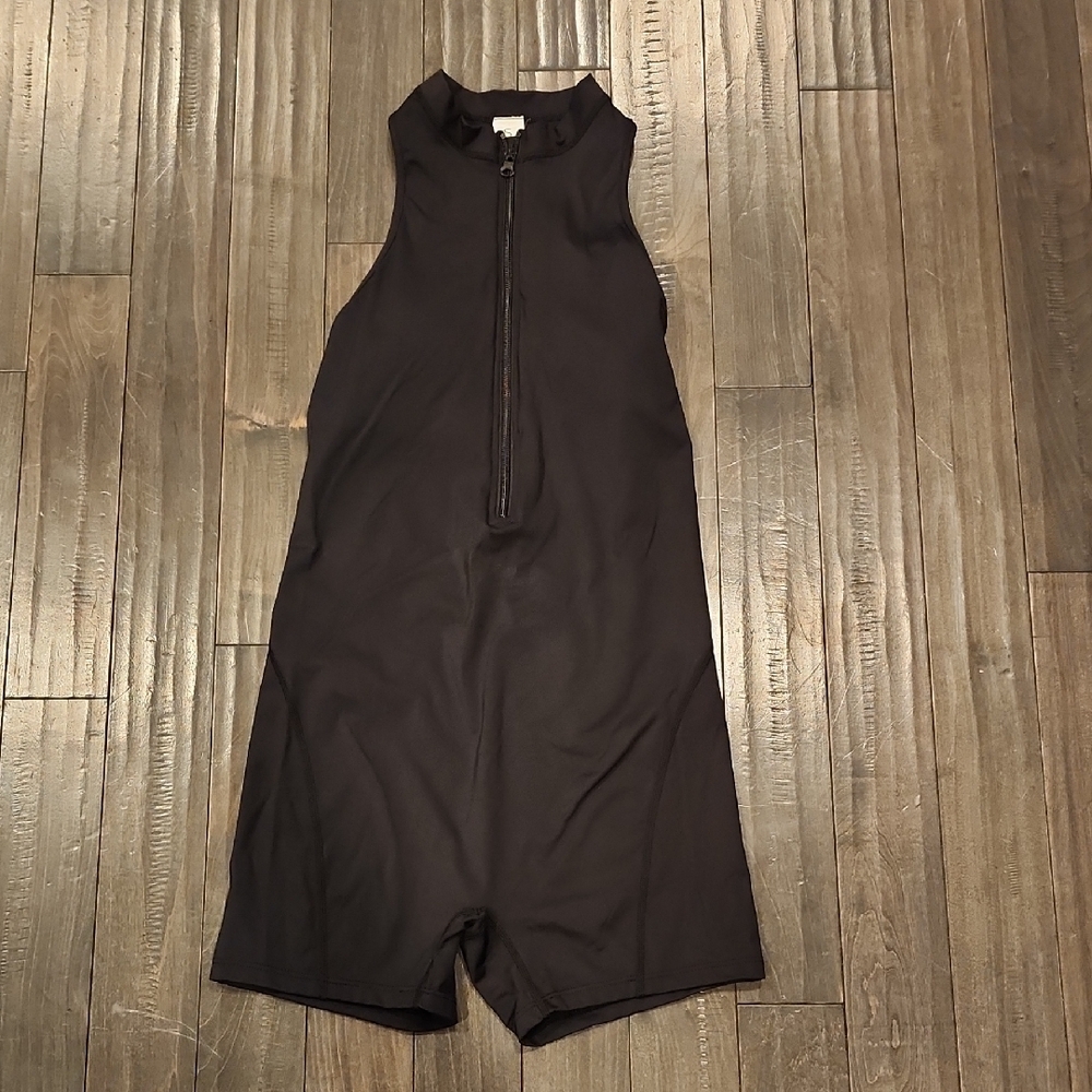Sleeveless Zip-Front Black Romper